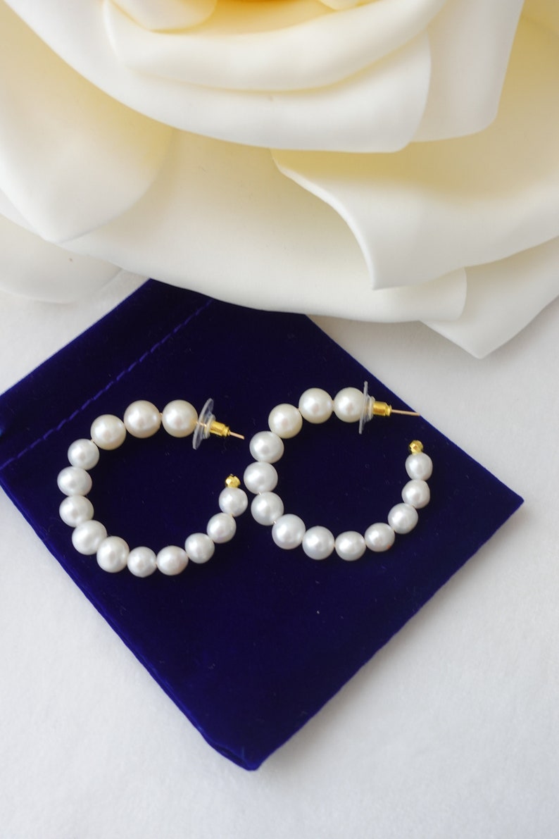 Handmade Pearl Hoop Earrings: 14k Gold Plated Wire, Elegant Design