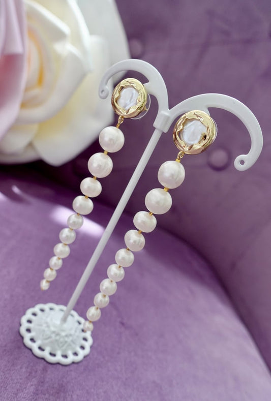 Handmade Natural Pearl Drop Earrings: Embroidered Elegant Jewelry
