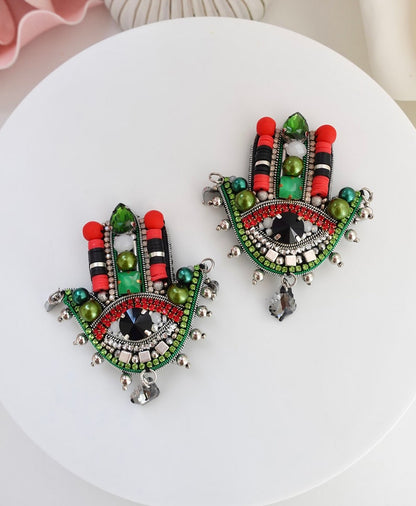 Handmade Hamsa Hand Brooch: Colorful Evil Eye Pin