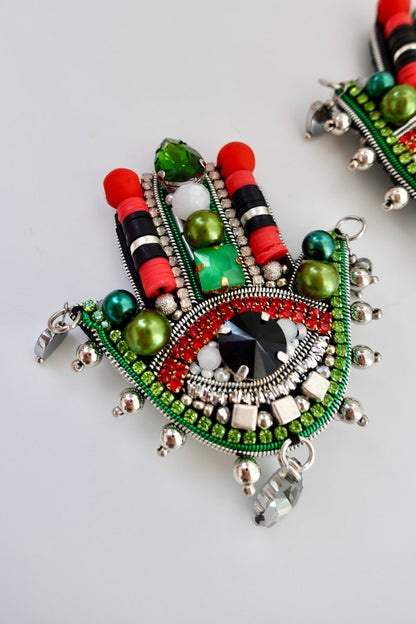 Handmade Hamsa Hand Brooch: Colorful Evil Eye Pin