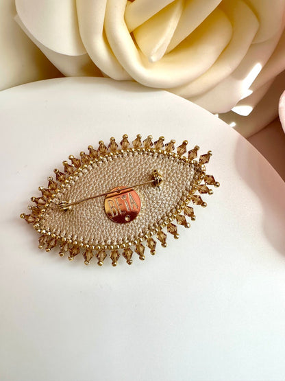 Handmade Beaded Evil Eye Brooch: Green Crystal Design