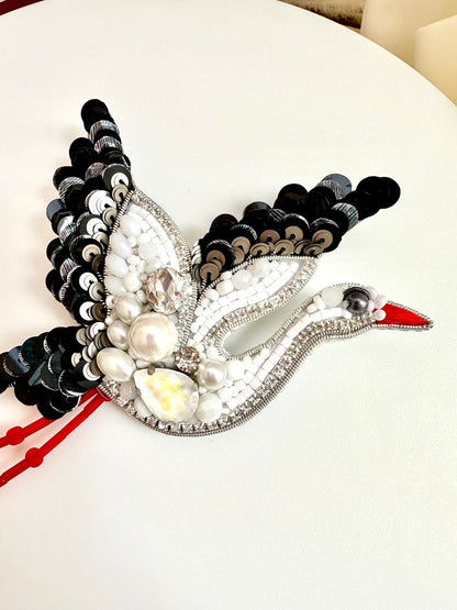 Beaded brooches “Stork” bird. Handmade designer brooch. High quality accessories. Unique bird design brooch. Baby shower best gift.