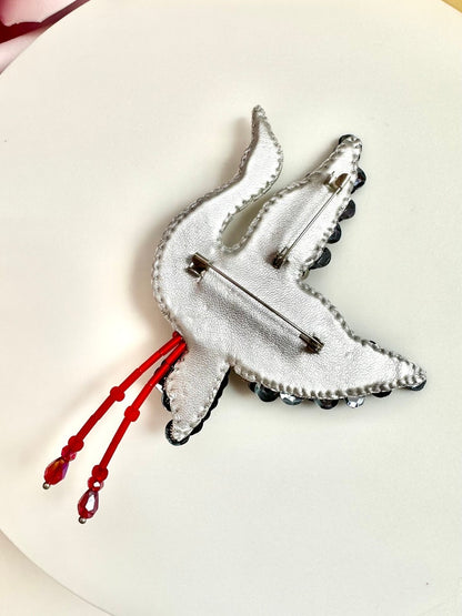 Beaded brooches “Stork” bird. Handmade designer brooch. High quality accessories. Unique bird design brooch. Baby shower best gift.