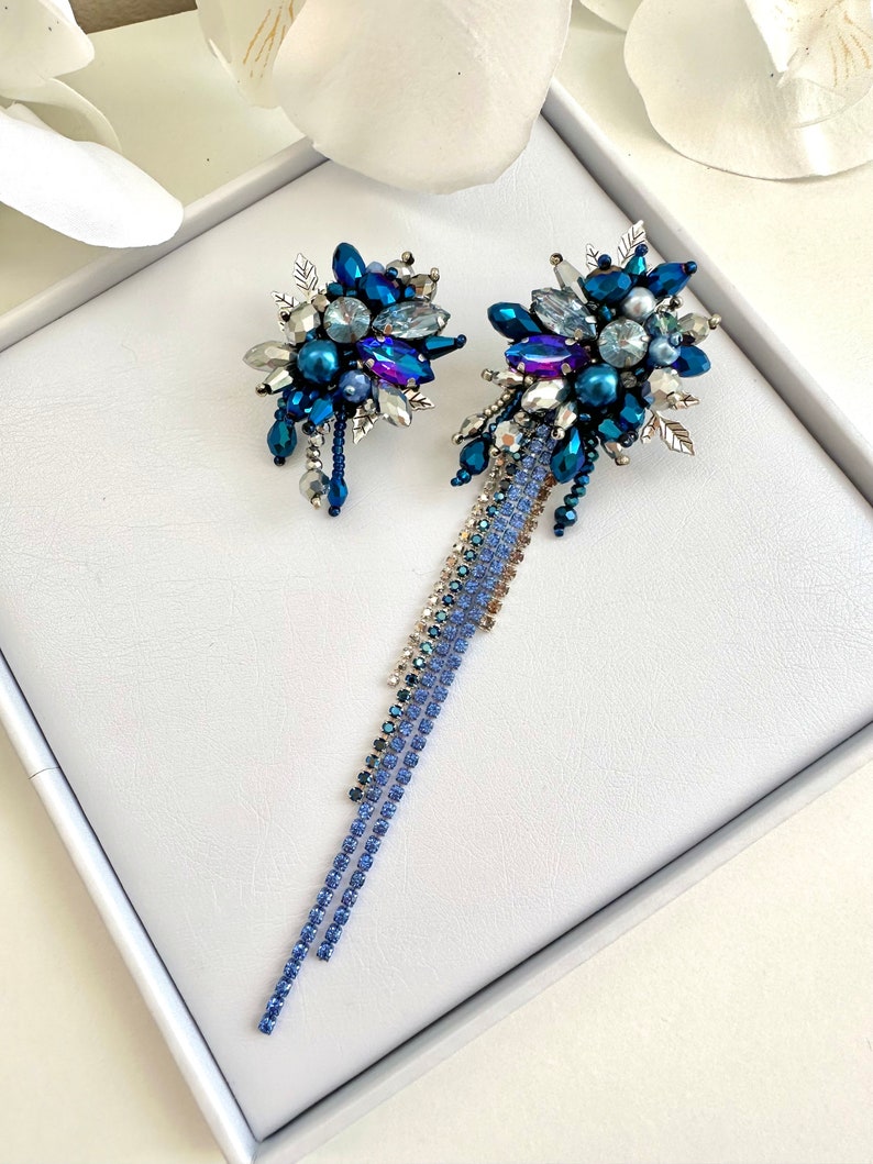 Beaded asymmetric earrings “Blue Lagoon”