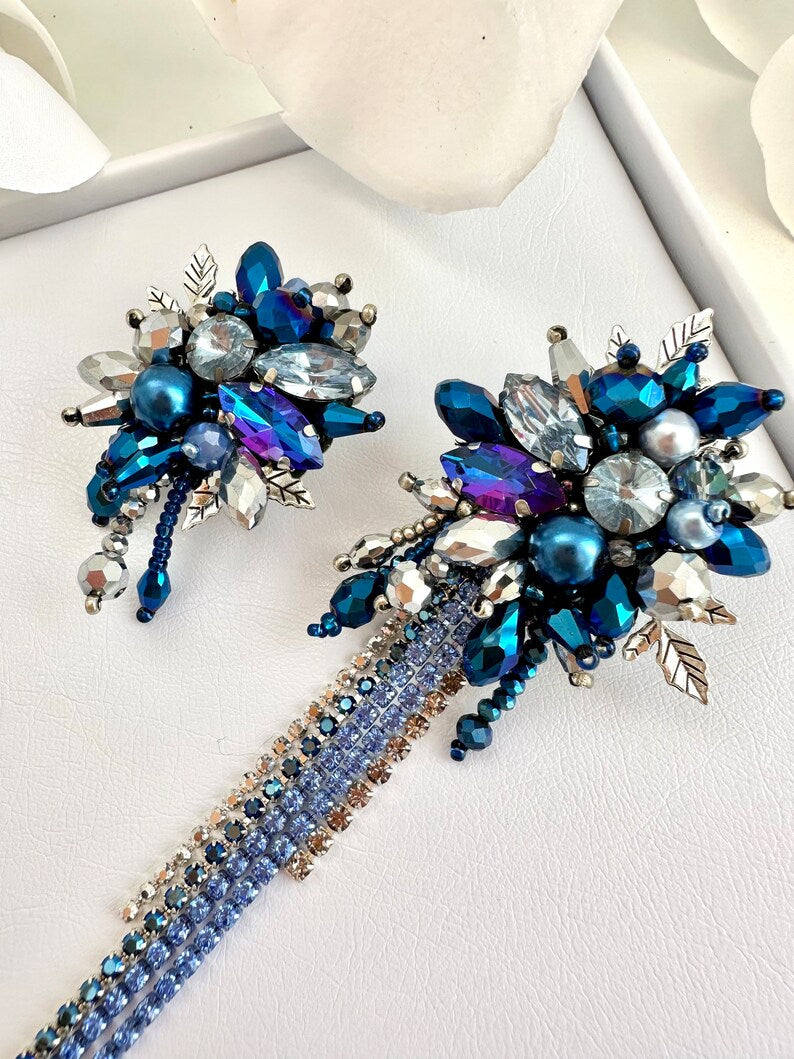 Beaded asymmetric earrings “Blue Lagoon”