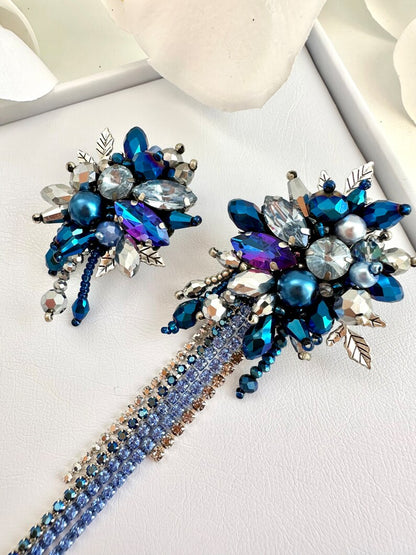 Beaded asymmetric earrings “Blue Lagoon”