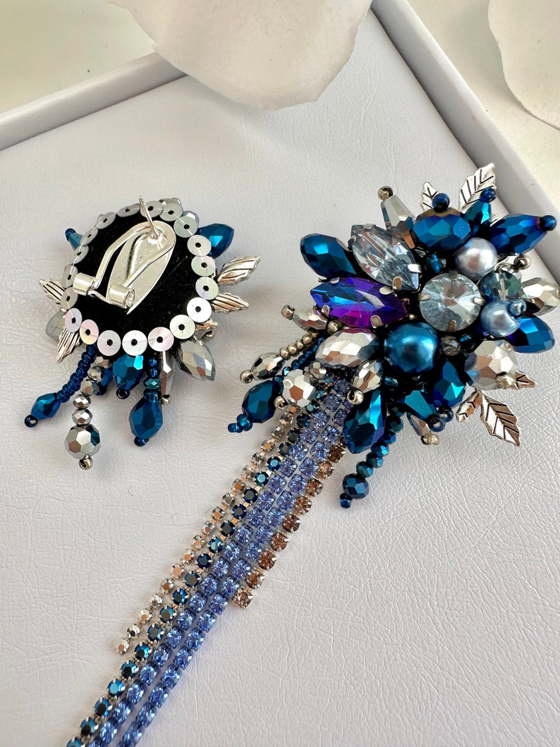 Beaded asymmetric earrings “Blue Lagoon”