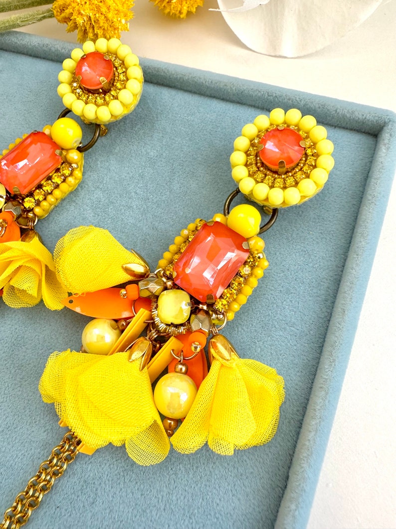 Handmade Tropical Sun Earrings: Designer Crystal Dangle Earrings