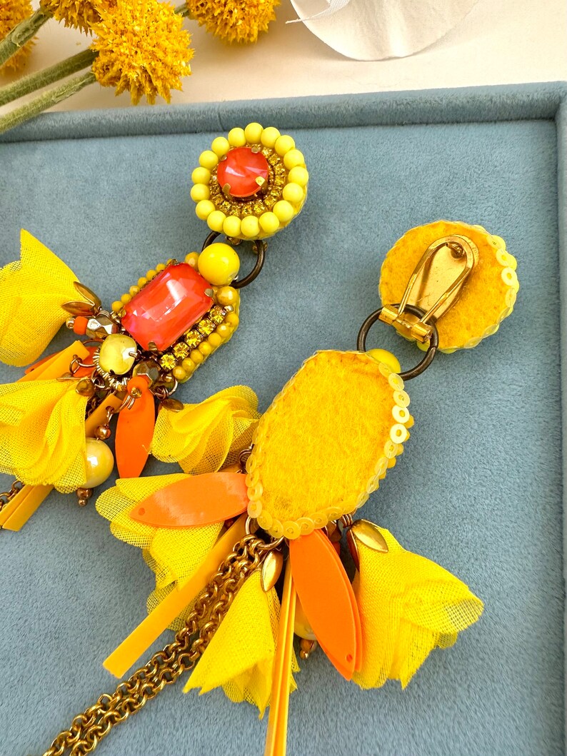 Handmade Tropical Sun Earrings: Designer Crystal Dangle Earrings
