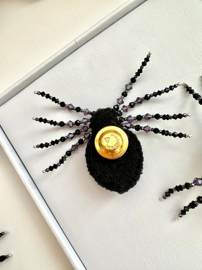 Handmade Beaded Spider Brooch: Pink Crystal Halloween Pin