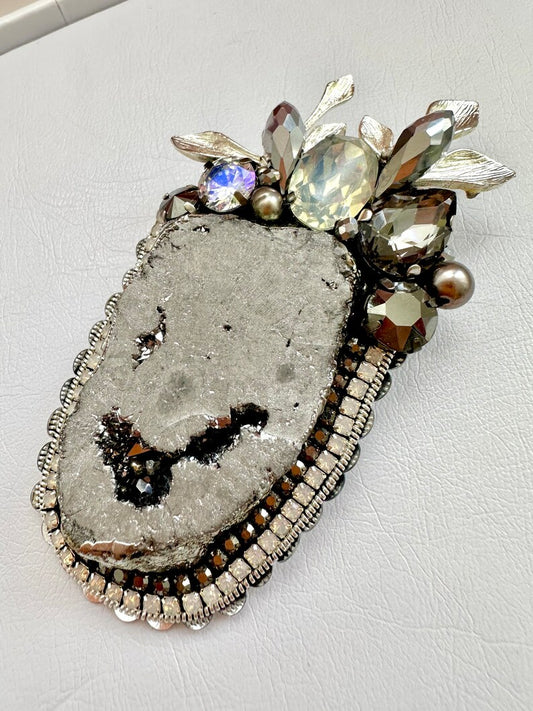 Handmade Beaded Druze Brooch: Designer Crystal Accessory