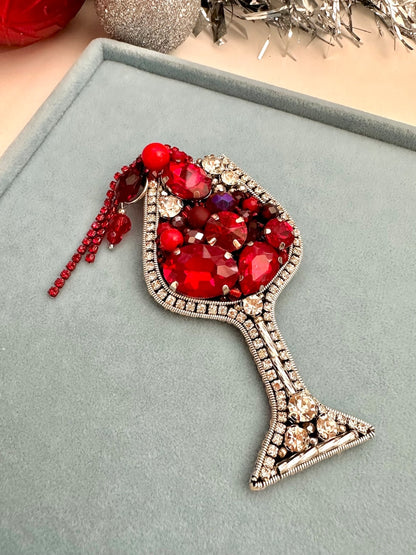 Handmade Red Wine Brooch: Beaded & Embroidered Pin