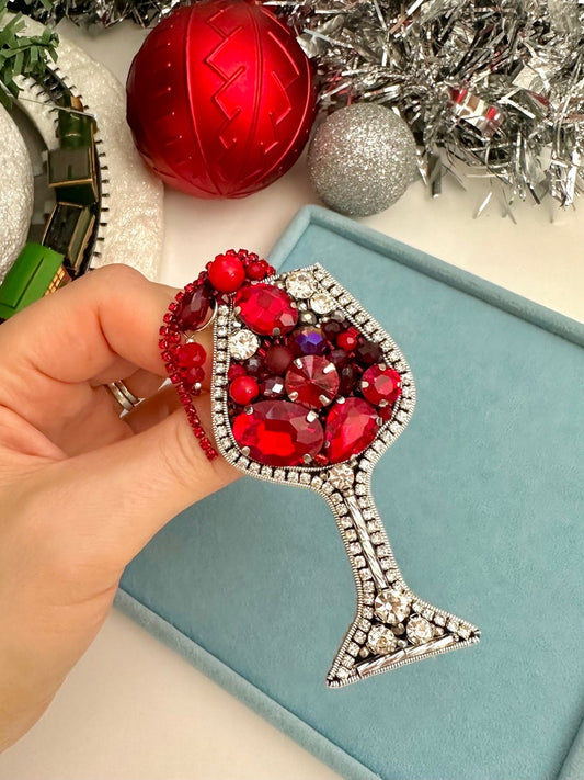 Handmade Red Wine Brooch: Beaded & Embroidered Pin