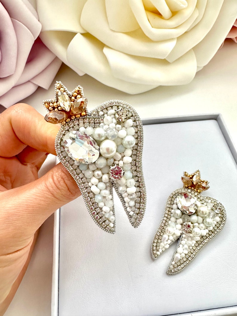 Handmade Beaded Molar Tooth Brooch: Dentist Gift