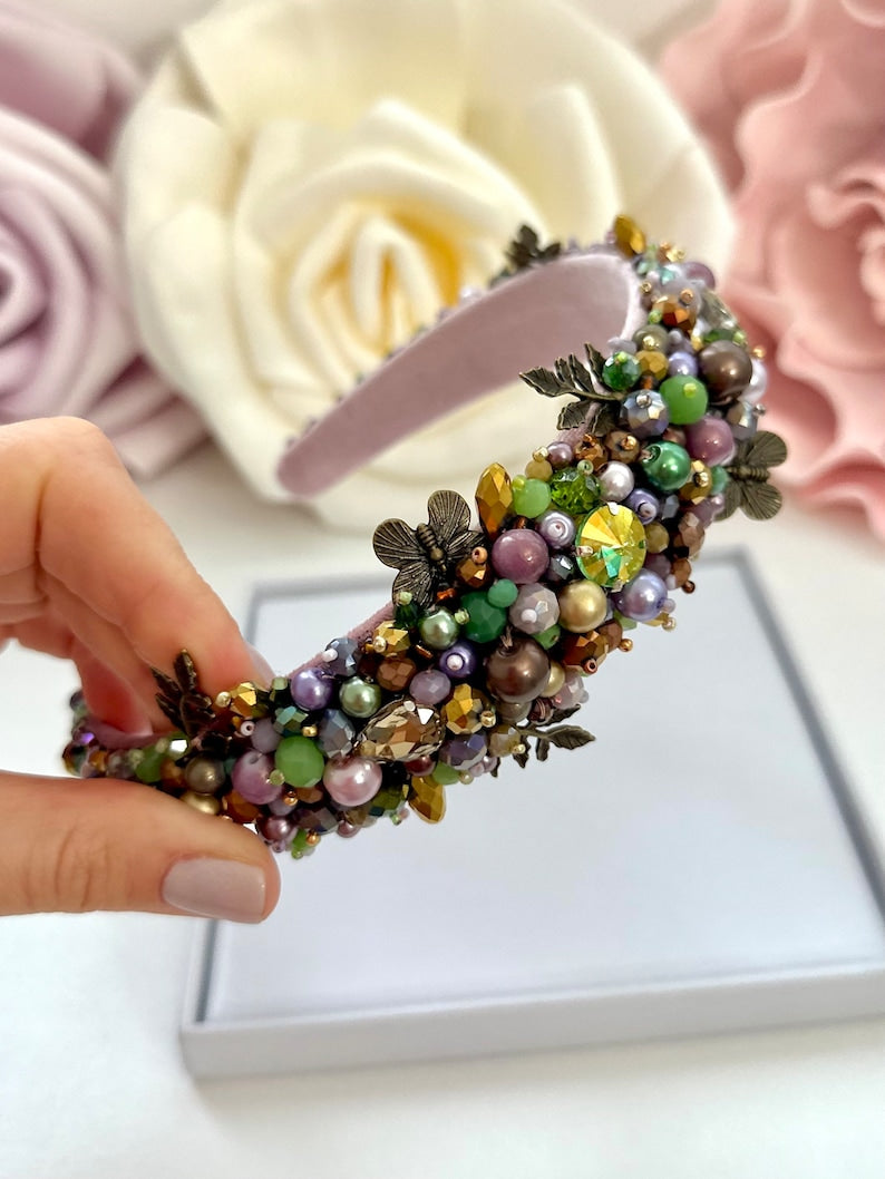 Crystal Beaded Headband: Handmade Jeweled Tiara Hair Accessory