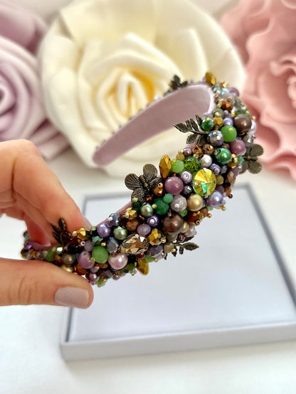 Crystal Beaded Headband: Handmade Jeweled Tiara Hair Accessory
