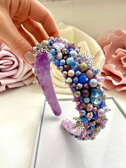 Beaded Butterfly Headband: Crystal Jeweled Hair Tiara