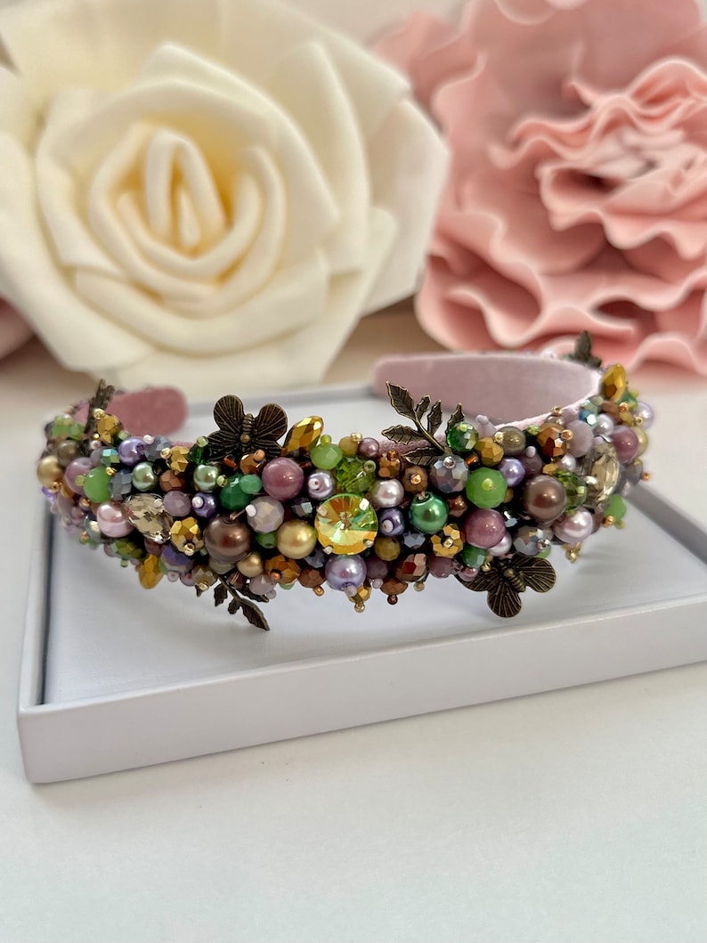 Crystal Beaded Headband: Handmade Jeweled Tiara Hair Accessory