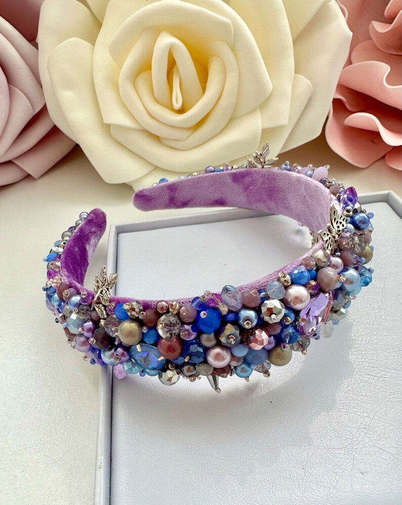 Beaded Butterfly Headband: Crystal Jeweled Hair Tiara