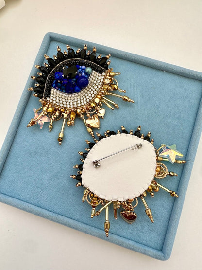 Handmade Beaded Evil Eye Brooch: Protective Good Luck Charm
