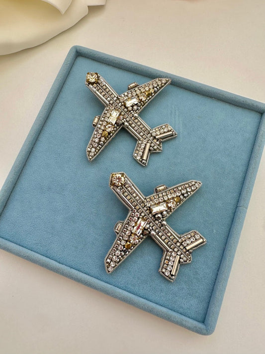 Airplane handmade Brooch Travel Gift Brooch Embroidered Pin Travel lover Gift Beaded Brooch Fly Stewardess Pin Traveling gift for her