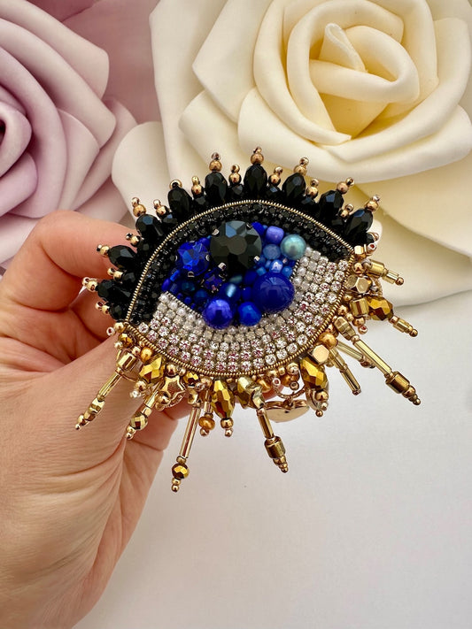 Handmade Beaded Evil Eye Brooch: Protective Good Luck Charm