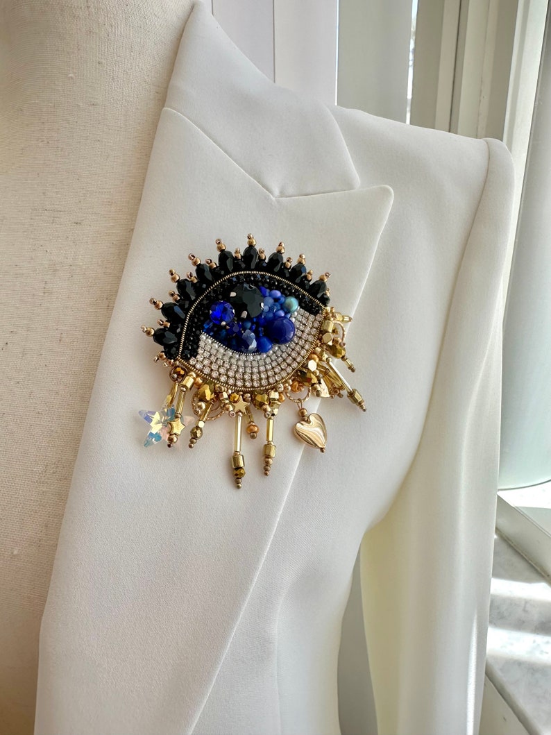 Handmade Beaded Evil Eye Brooch: Protective Good Luck Charm