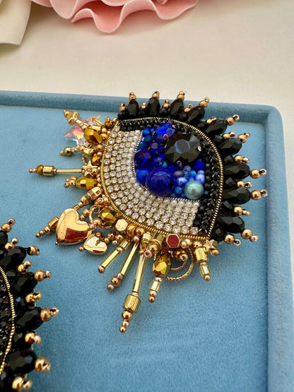 Handmade Beaded Evil Eye Brooch: Protective Good Luck Charm