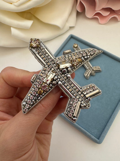 Airplane handmade Brooch Travel Gift Brooch Embroidered Pin Travel lover Gift Beaded Brooch Fly Stewardess Pin Traveling gift for her
