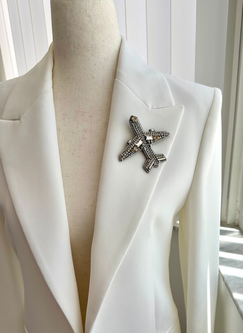 Airplane handmade Brooch Travel Gift Brooch Embroidered Pin Travel lover Gift Beaded Brooch Fly Stewardess Pin Traveling gift for her