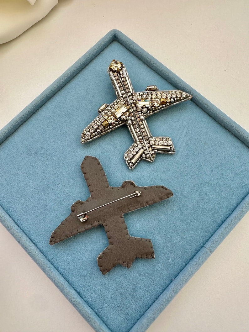 Airplane handmade Brooch Travel Gift Brooch Embroidered Pin Travel lover Gift Beaded Brooch Fly Stewardess Pin Traveling gift for her