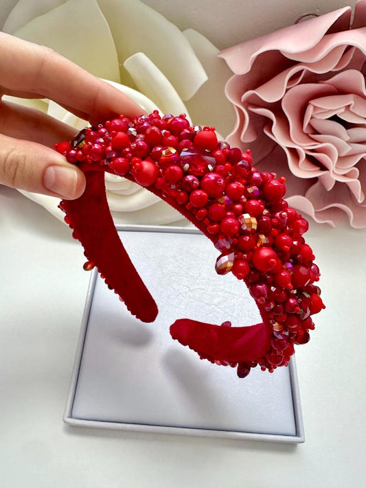 Handmade Red Crystal Beaded Headband: Embellished Tiara