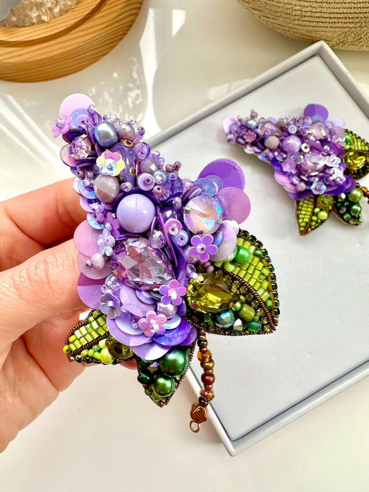 Handmade Beaded Lilac Brooch: Designer Floral Accessory