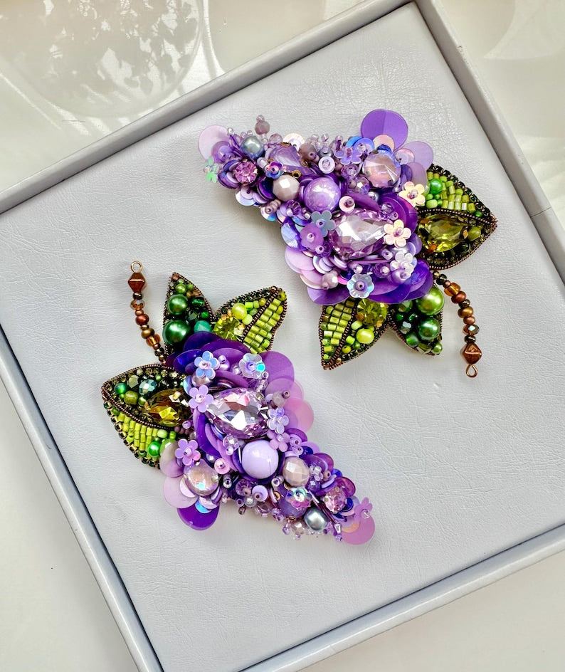 Handmade Beaded Lilac Brooch: Designer Floral Accessory