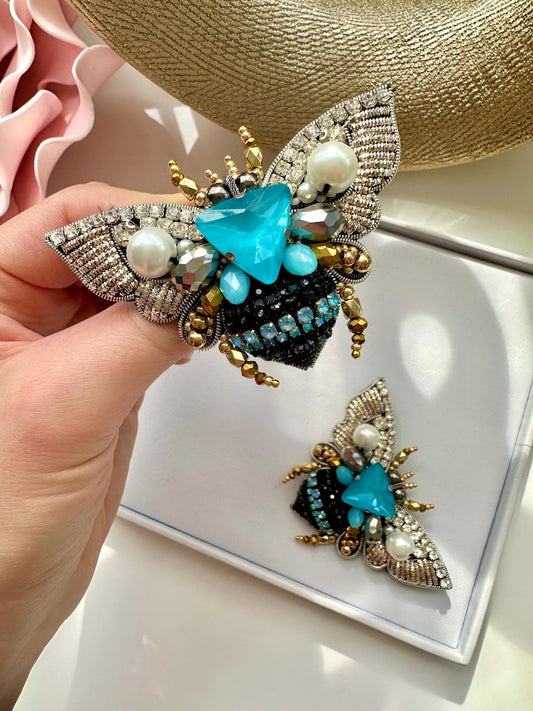 Hand-Embroidered Bee Brooch: Beaded Designer Pin