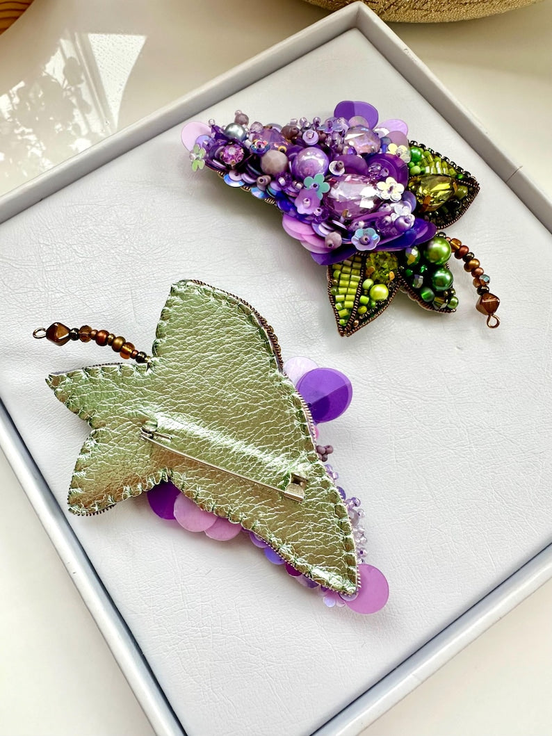 Handmade Beaded Lilac Brooch: Designer Floral Accessory