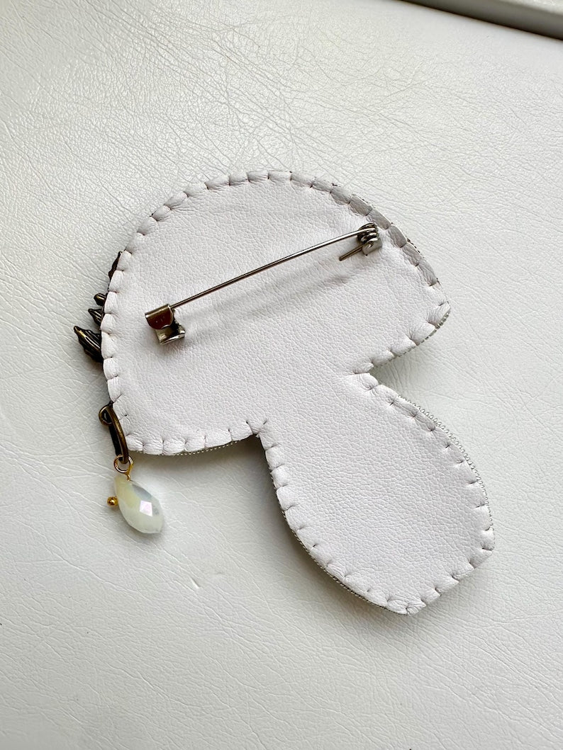 Hand-Embroidered Mushroom Brooch: Beaded Forest Pin