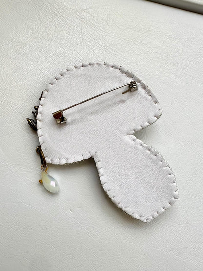 Hand-Embroidered Mushroom Brooch: Beaded Forest Pin