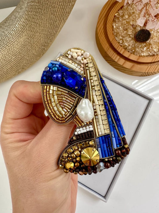 Girl with a Pearl Earring Brooch: Beaded Embroidered Lapel Pin